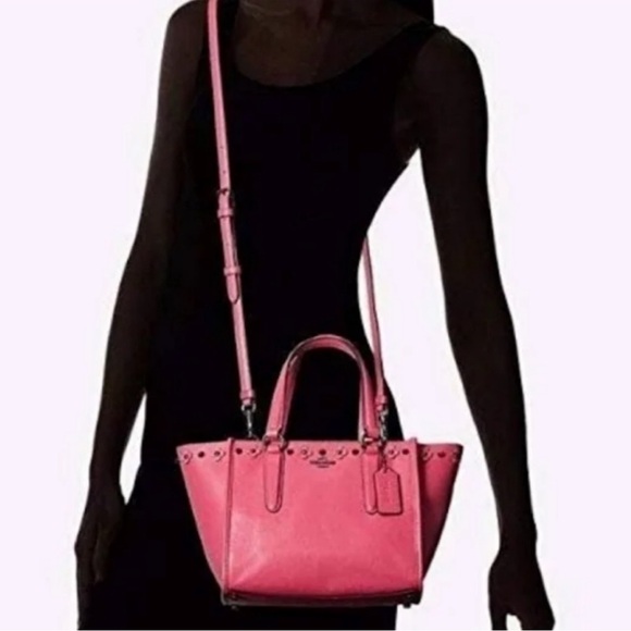 Coach Mini Crosby Carryall Crossbody in Floral Rivets Hot Pink Pebbled Leather 🩷 - Picture 16 of 16